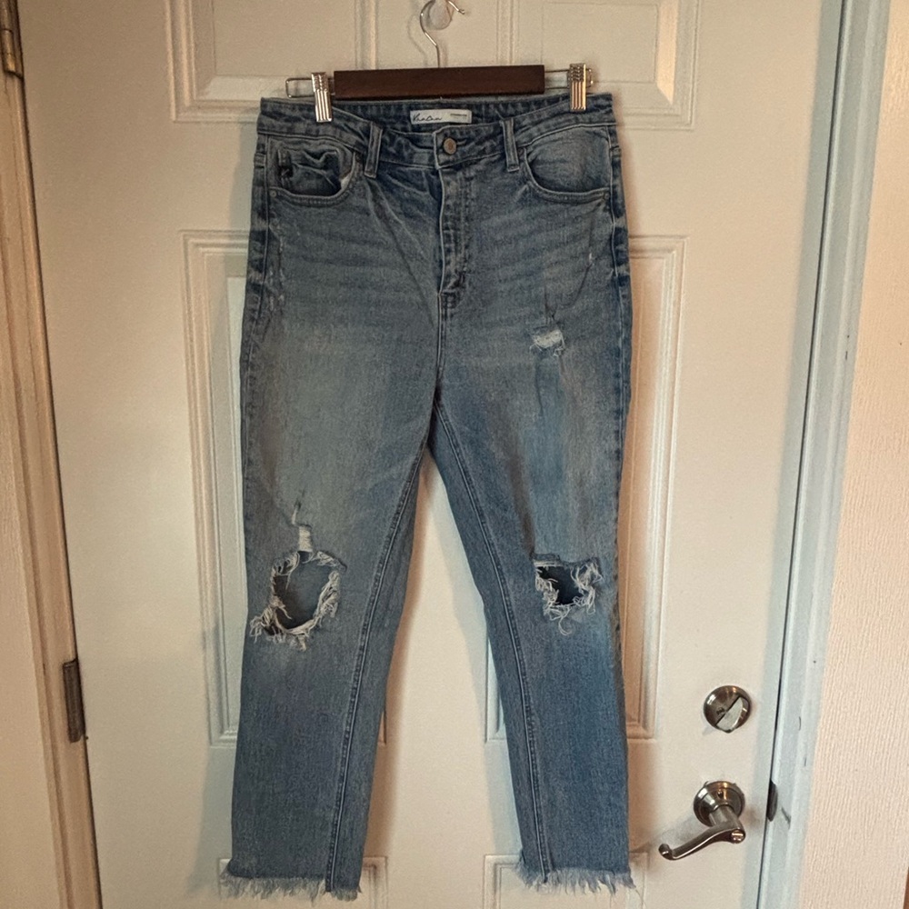 KanCan Faded Blue Ripped Cropped Jeans